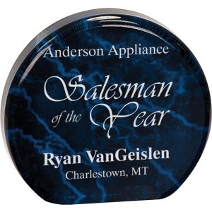 Blue marble round acrylic award