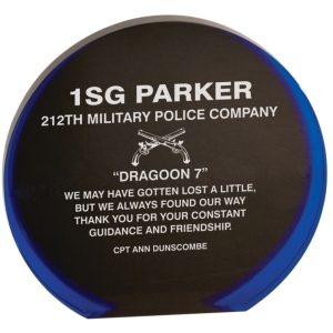 Blue luminary acrylic circle award