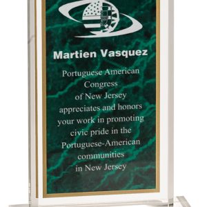 Green marbleized acrylic award