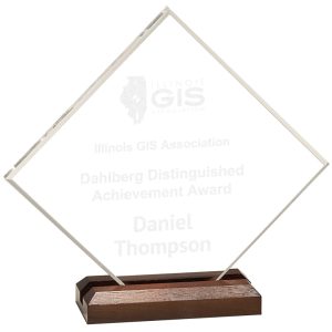 Acrylic diamond award with walnut base
