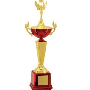 Red and gold trophy with cup