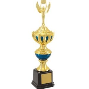 14 inch blue and gold trophy with crown