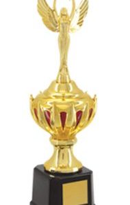 9 inch gold trophy with red detail