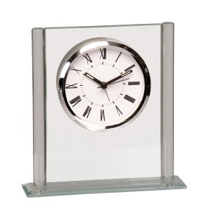 6 inch square glass desk clock with optional glass top