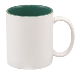 11 oz. white and green ceramic mug