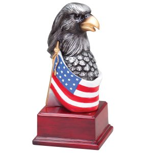 7.25 inch American eagle head with flag and rosewood base