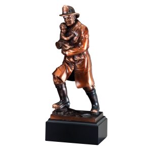 11.5 inch fireman with child sculpture