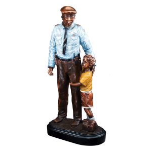 12.5 inch policeman with child sculpture