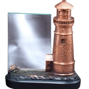 8.5 inch lighthouse sculpture with 4'' x 6'' glass