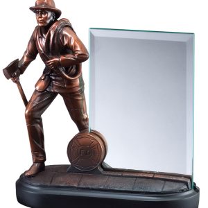8 inch fireman sculpture with 4'' x 6'' glass