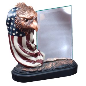 7.5 inch eagle and flag sculpture with 4'' x 6'' glass