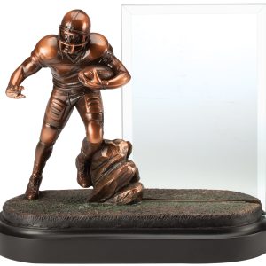 7 inch football sculpture with 4'' x 6'' glass