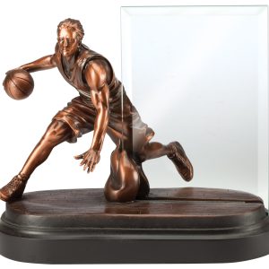 7 inch basketball sculpture with 4'' x 6'' glass