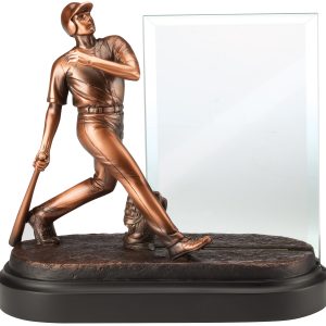 7.25 inch baseball sculpture with 4'' x 6'' glass