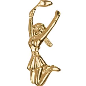 Cheerleader pin with bright gold finish and butterfly clutch back. Pin length is 0.5''