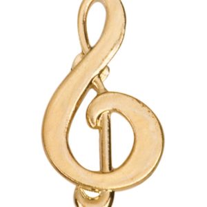 Music treble clef pin with bright gold finish and butterfly clutch back. Pin length is 0.5''