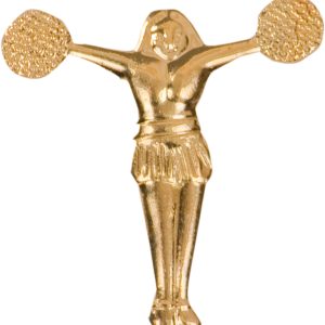 Pom-pom girl pin with bright gold finish and butterfly clutch back. Pin length is 0.5''