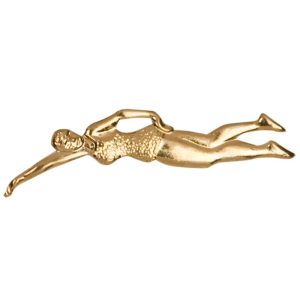 Female swimmer pin with bright gold finish and butterfly clutch back. Pin length is 0.5''