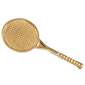 Tennis pin with bright gold finish and butterfly clutch back. Pin length is 0.5''