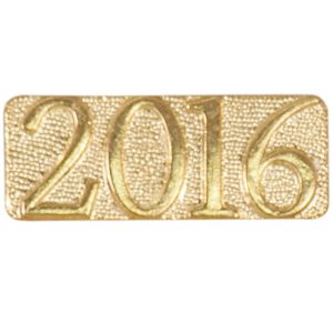 "2016" pin with bright gold finish and butterfly clutch back. Pin length is 0.5''